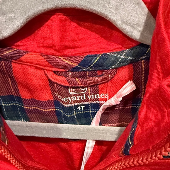 Vineyard Vines Kids Red Quarter-Zip Hoodie with Plaid Accents - Picture 3 of 5
